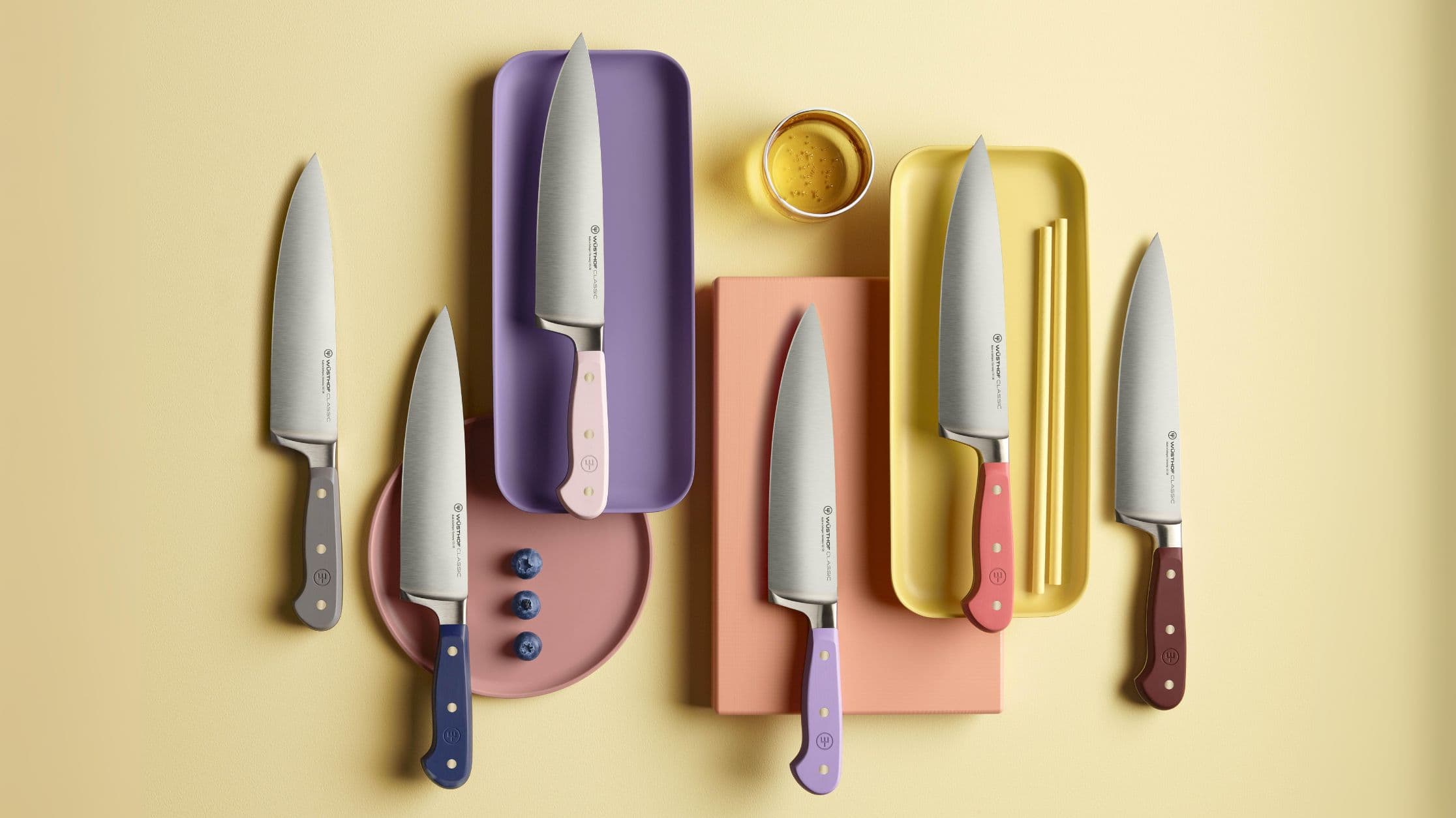 classic color chef's knives line up