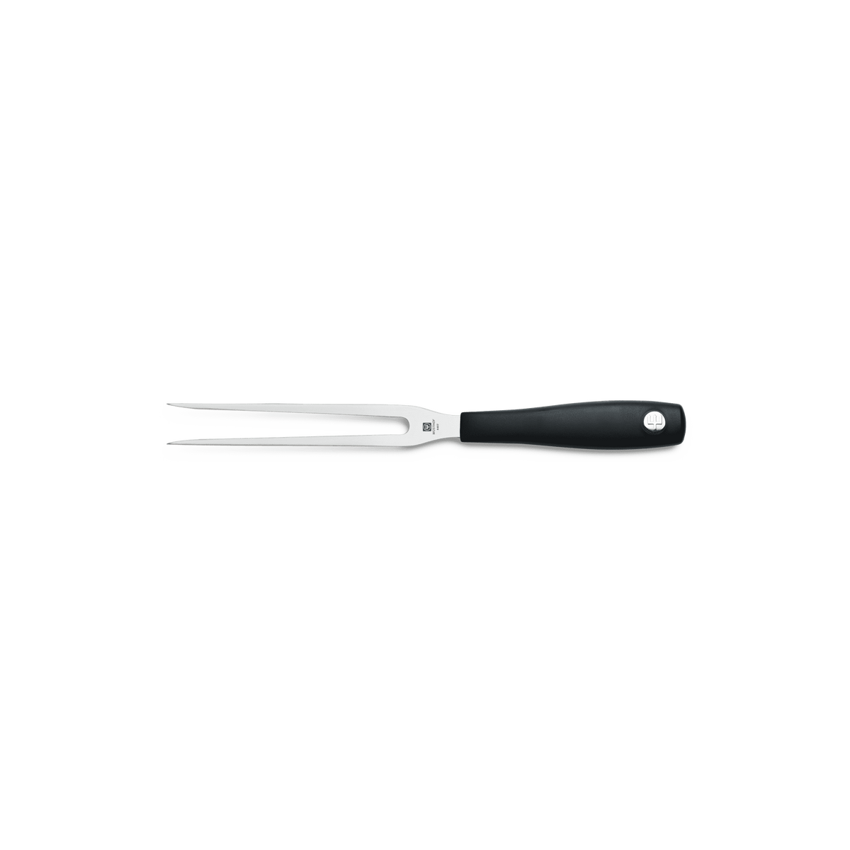 Black-handled fork on a green background