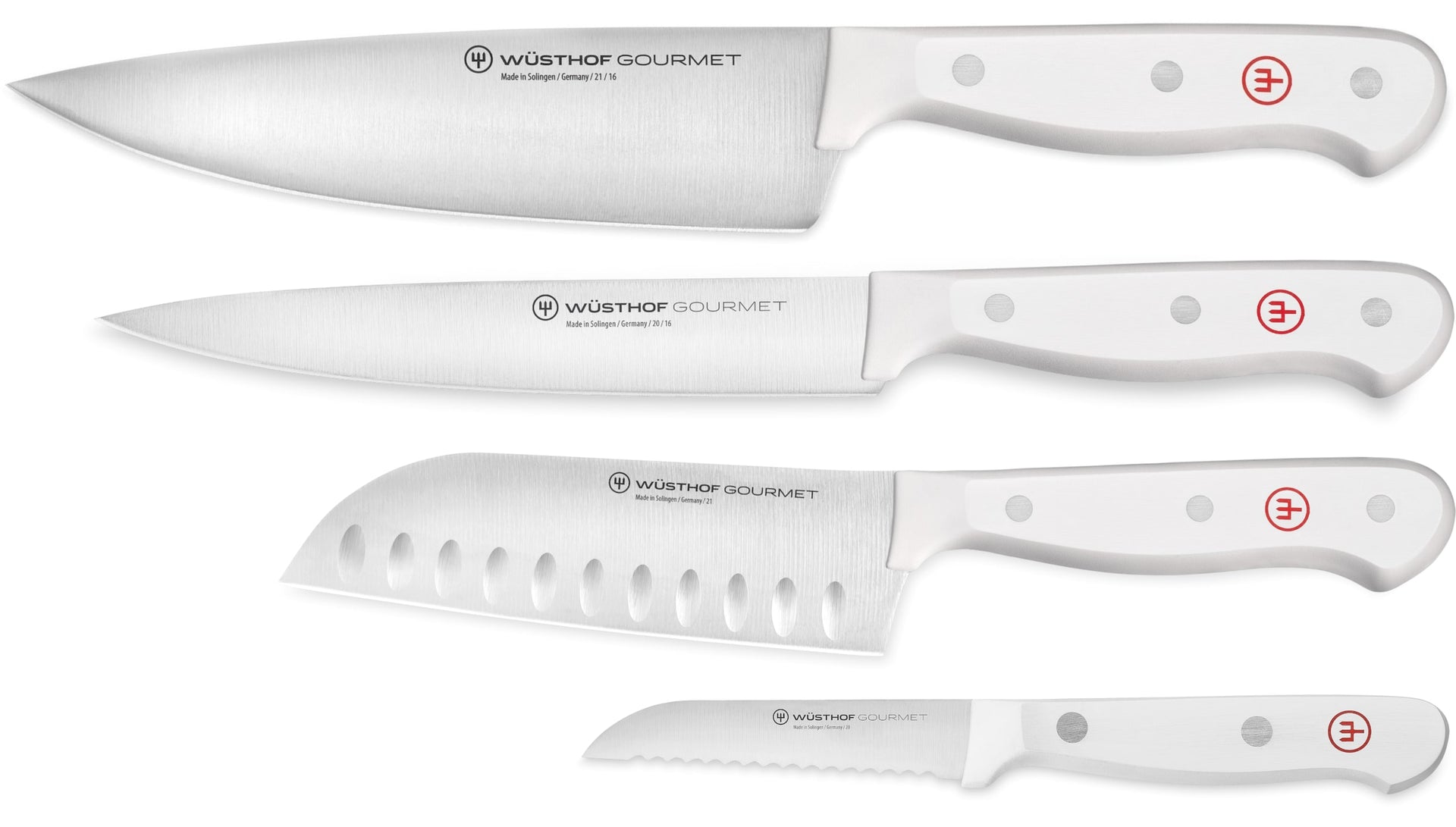 Set of Wüsthof Gourmet knives on a white background