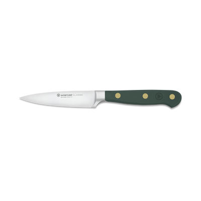 Knife with a green handle on a white background