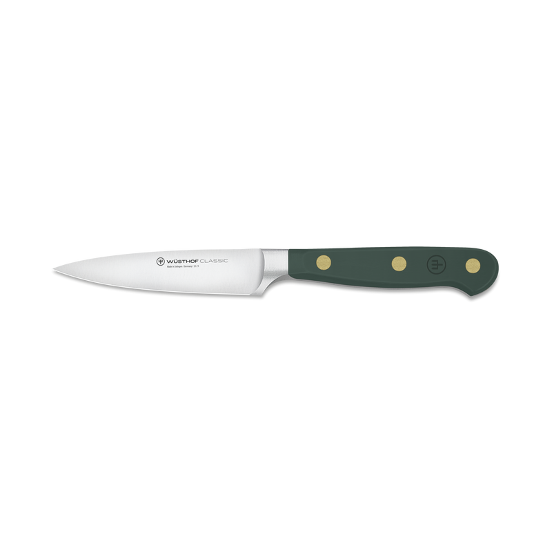 Knife with a green handle on a white background