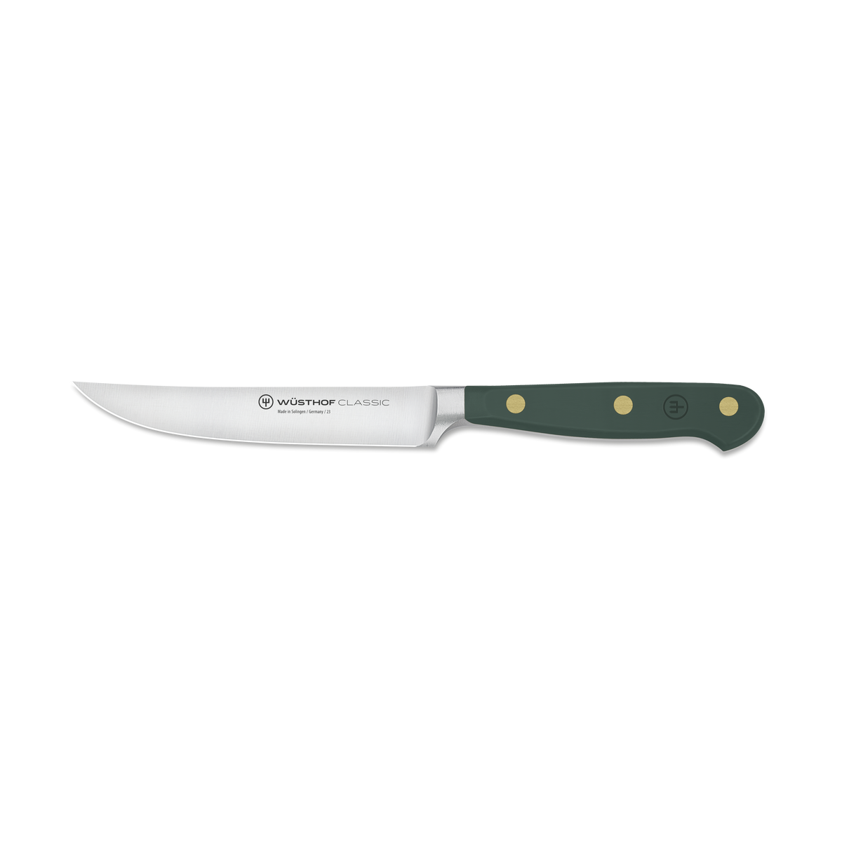 Knife with a green handle on a white background