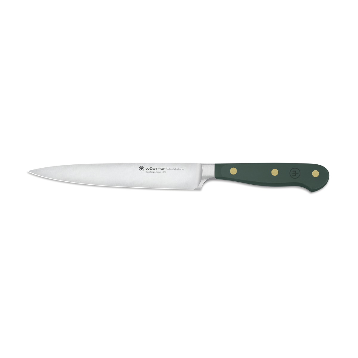 Knife with a green handle on a white background