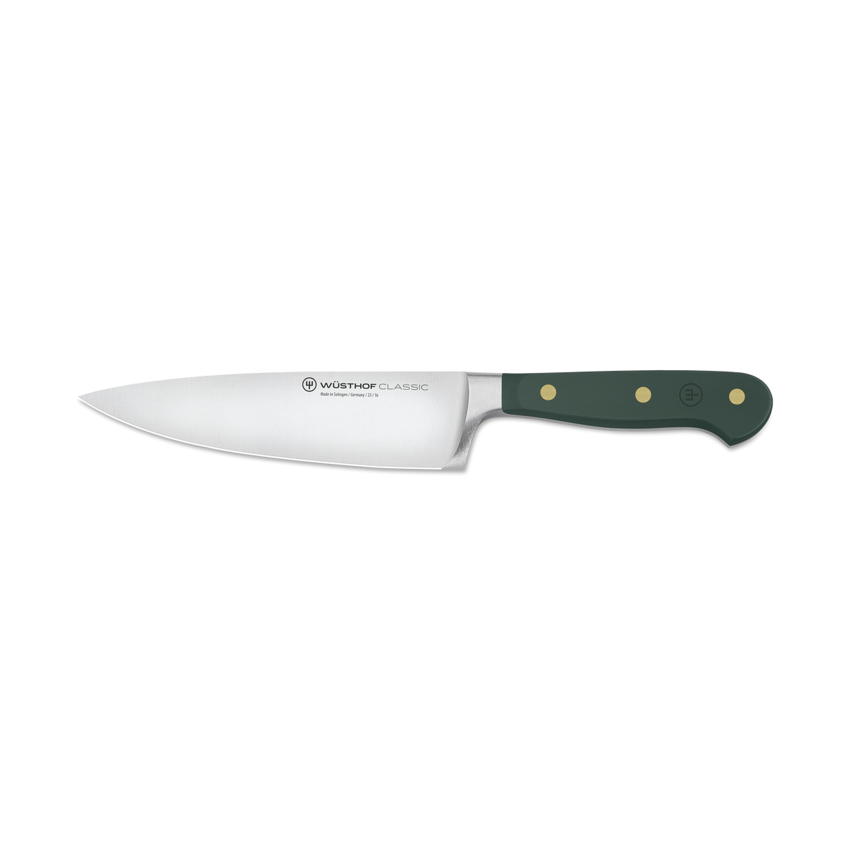 Knife with a green handle on a white background