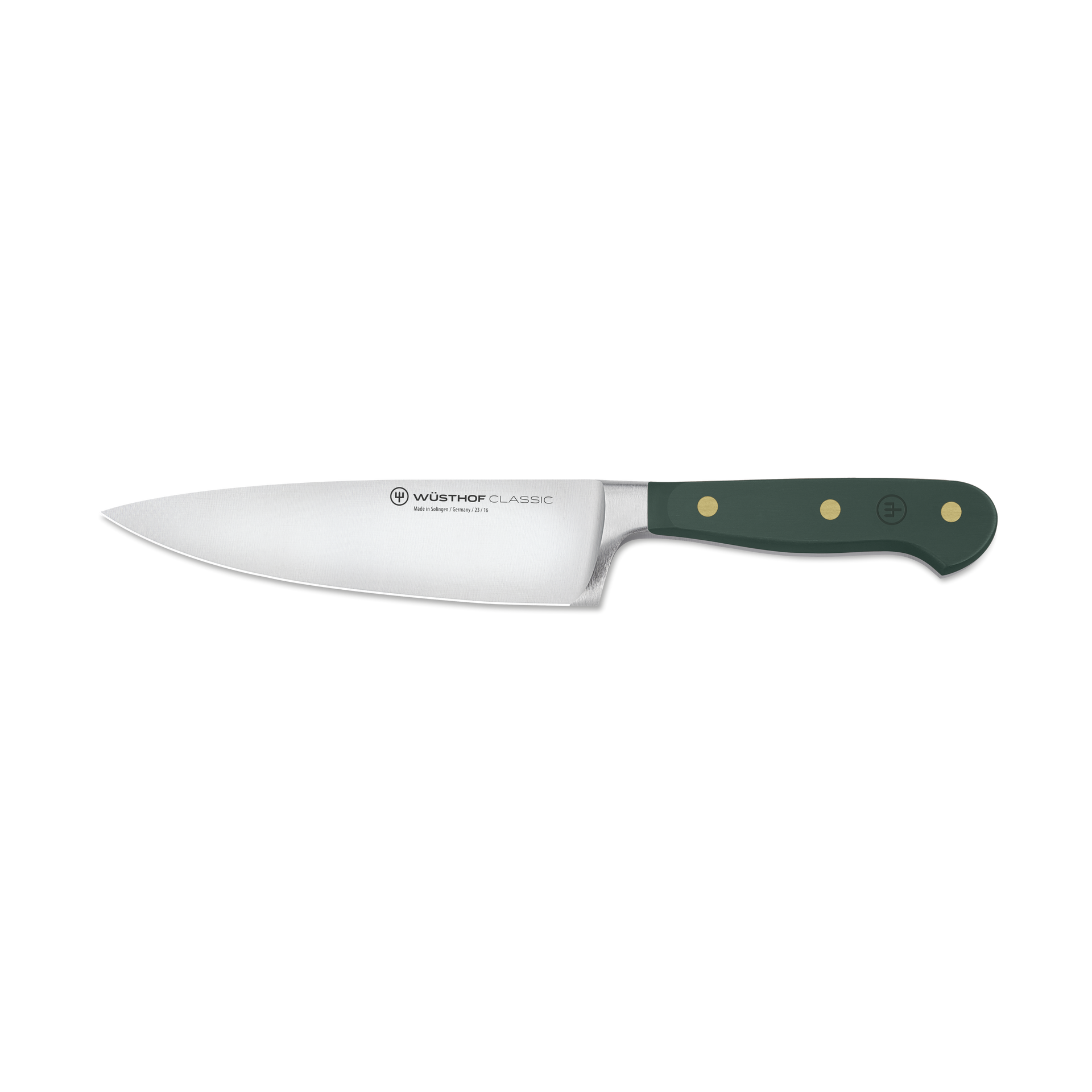 Knife with a green handle on a white background