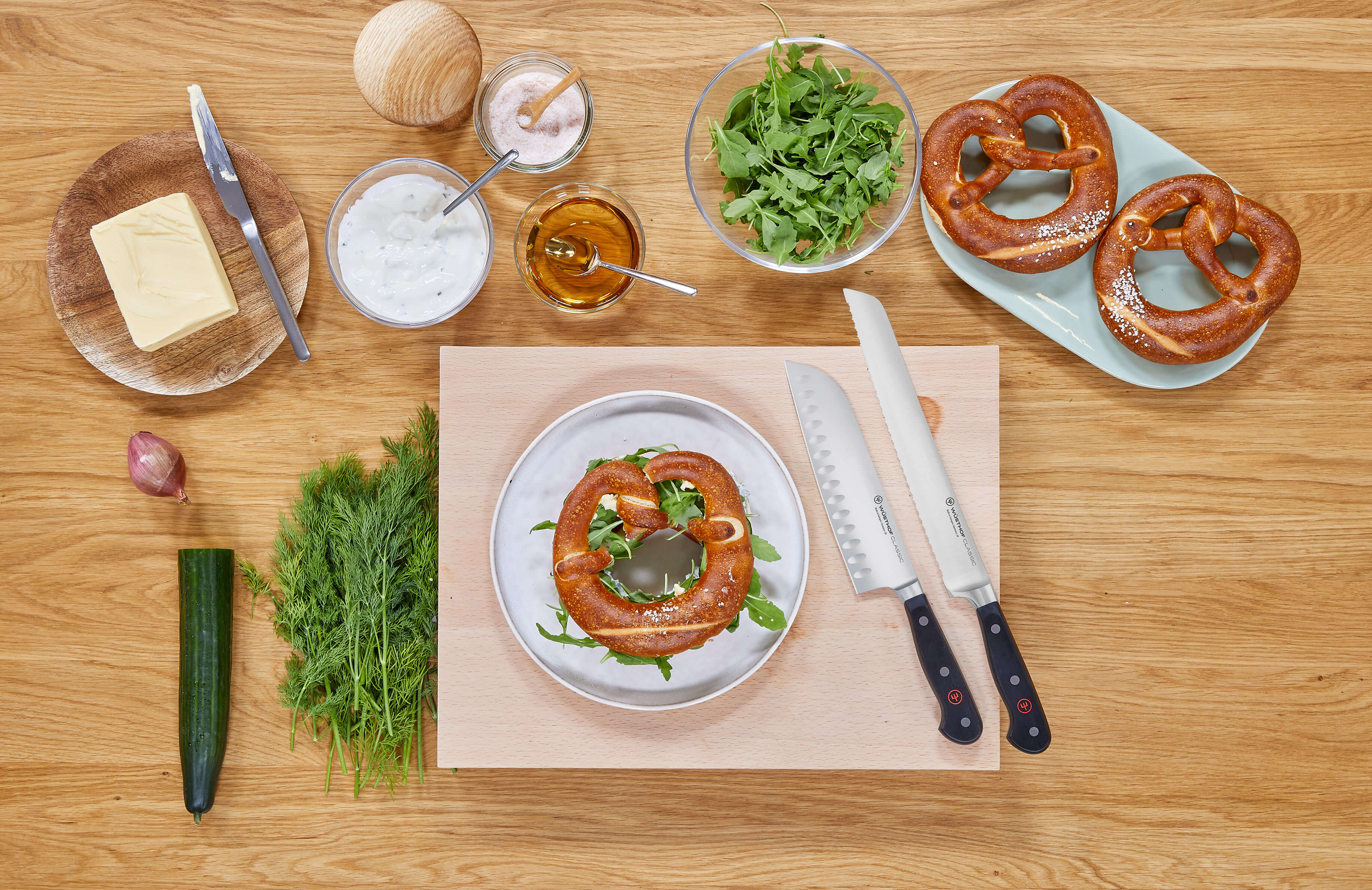 WÜSTHOF Classic 7 Hollow-Edge Santoku and Classic 9" Double-Serrated Bread Knife"