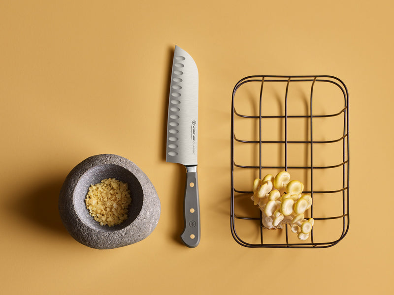 WÜSTHOF Classic 7 Hollow Edge Santoku in Velvet Oyster"
