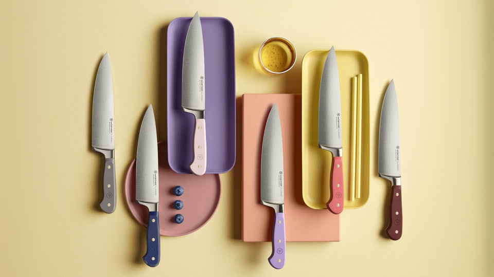classic color chef's knives line up