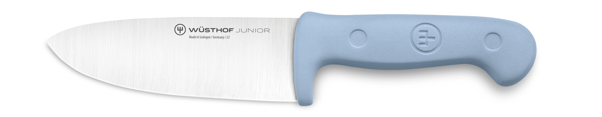 Wésthof junior knife with a blue handle on a white background